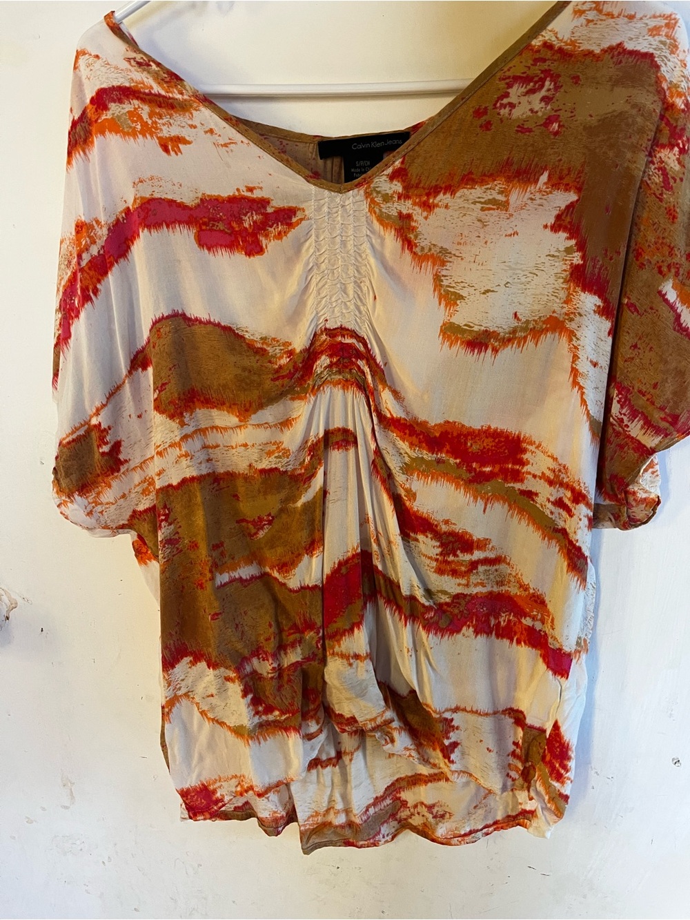 Office preppy flowy tunic top ruching Calvin Klein